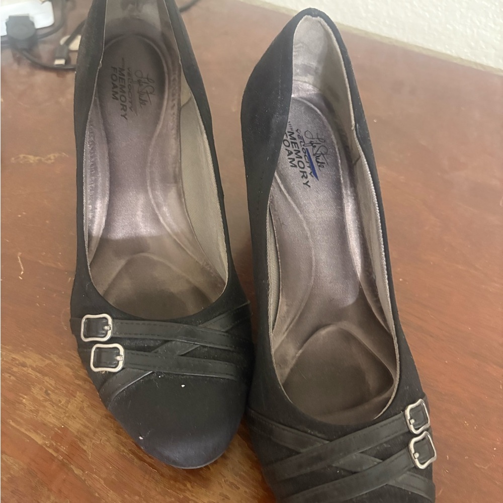 Life Stride Black Buckle Heels
